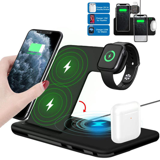 15W Qi Fast Wireless Charger Stand For iPhone 11 XR X 8 Apple Watch 4 in 1