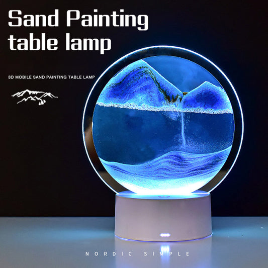 Creative Quicksand Lamp Tabletop Decoration Dynamic Hourglass Painting Gift 3D Night Light Decompression Desk Lamp Bedroom