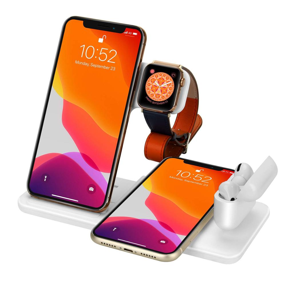 15W Qi Fast Wireless Charger Stand For iPhone 11 XR X 8 Apple Watch 4 in 1